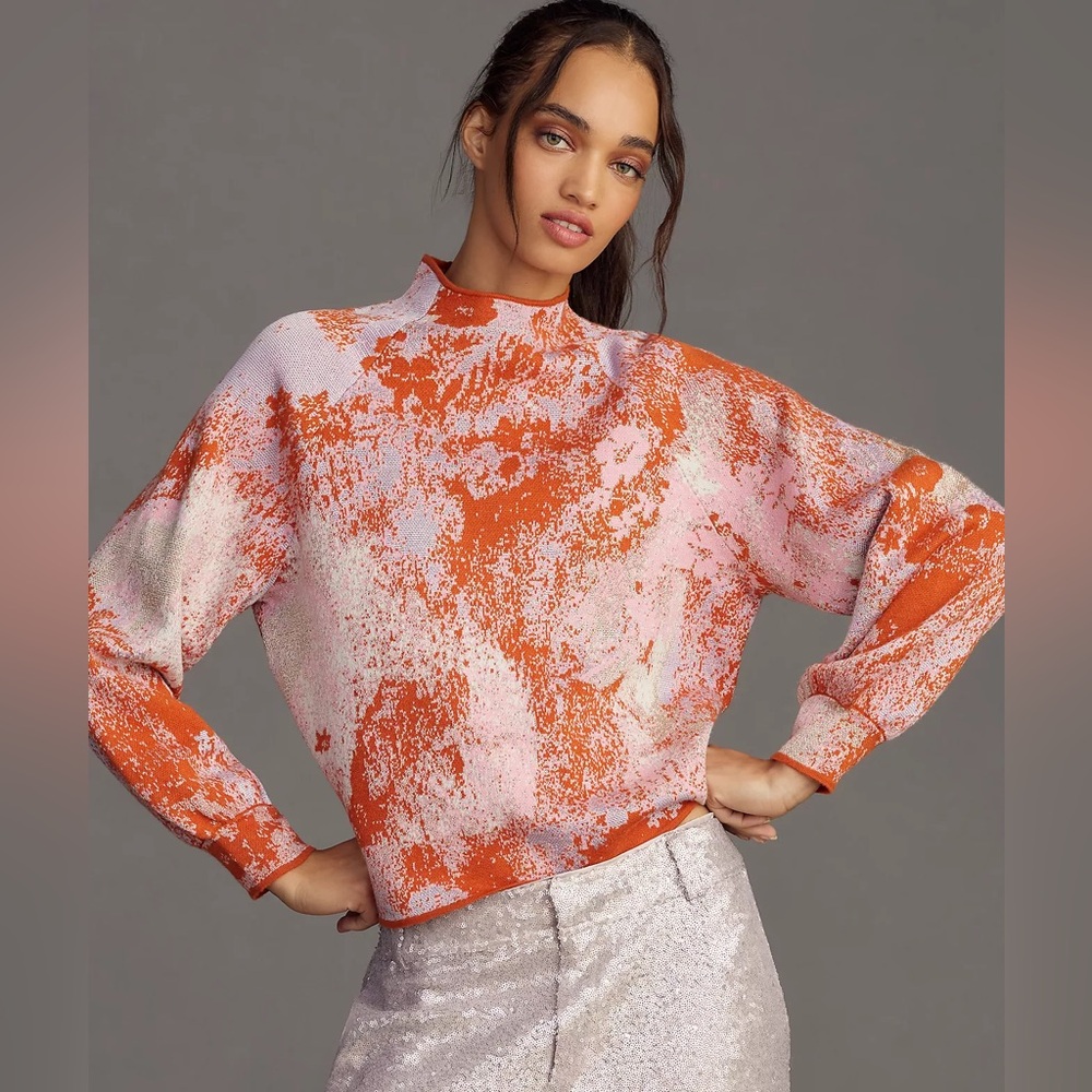 The Beatriz Mock-Neck Sweater: Lurex Edition. By Anthropologie. XL.
